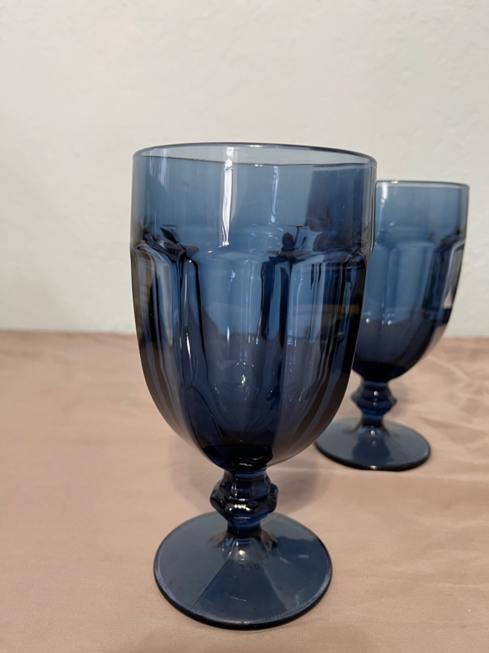 Libbey Vtg Duratuff Gibraltar Goblet Tumbler Dusky Blue 12oz USA 7" Set of 2 - Picture 5 of 5